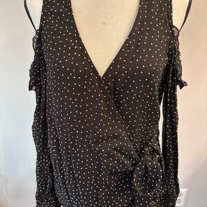 Red Haute from saks Black and White polkadot cold shoulder blouseBlouse Elegant